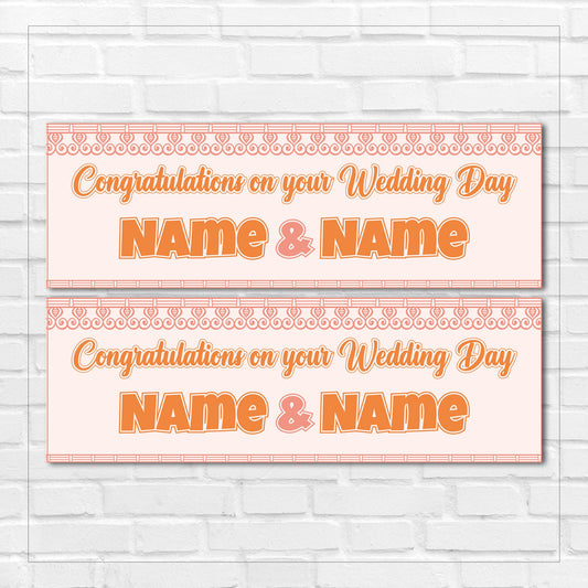 Set of 2 Personalised Wedding Banners - Congratulations On Your Wedding Day - Reception Party - Celebration - Occasion BBAN-0240