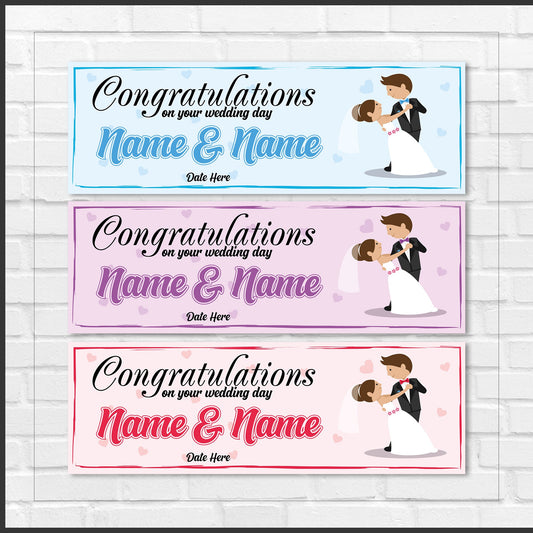 Set of 2 Personalised Wedding Banners - Congratulations On Your Wedding Day - Reception Party - Celebration - Occasion BBAN-0242