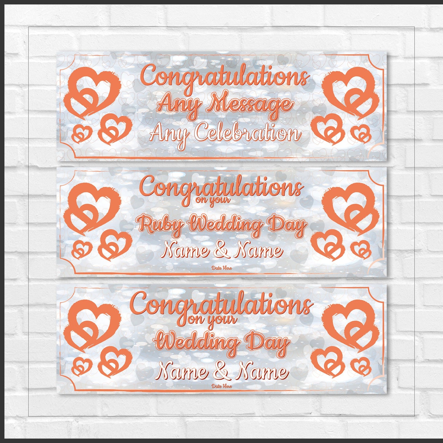 Set of 2 Personalised Wedding Banners - Congratulations On Your Wedding Day - Anniversary Party - Celebration - Occasion BBAN-0234