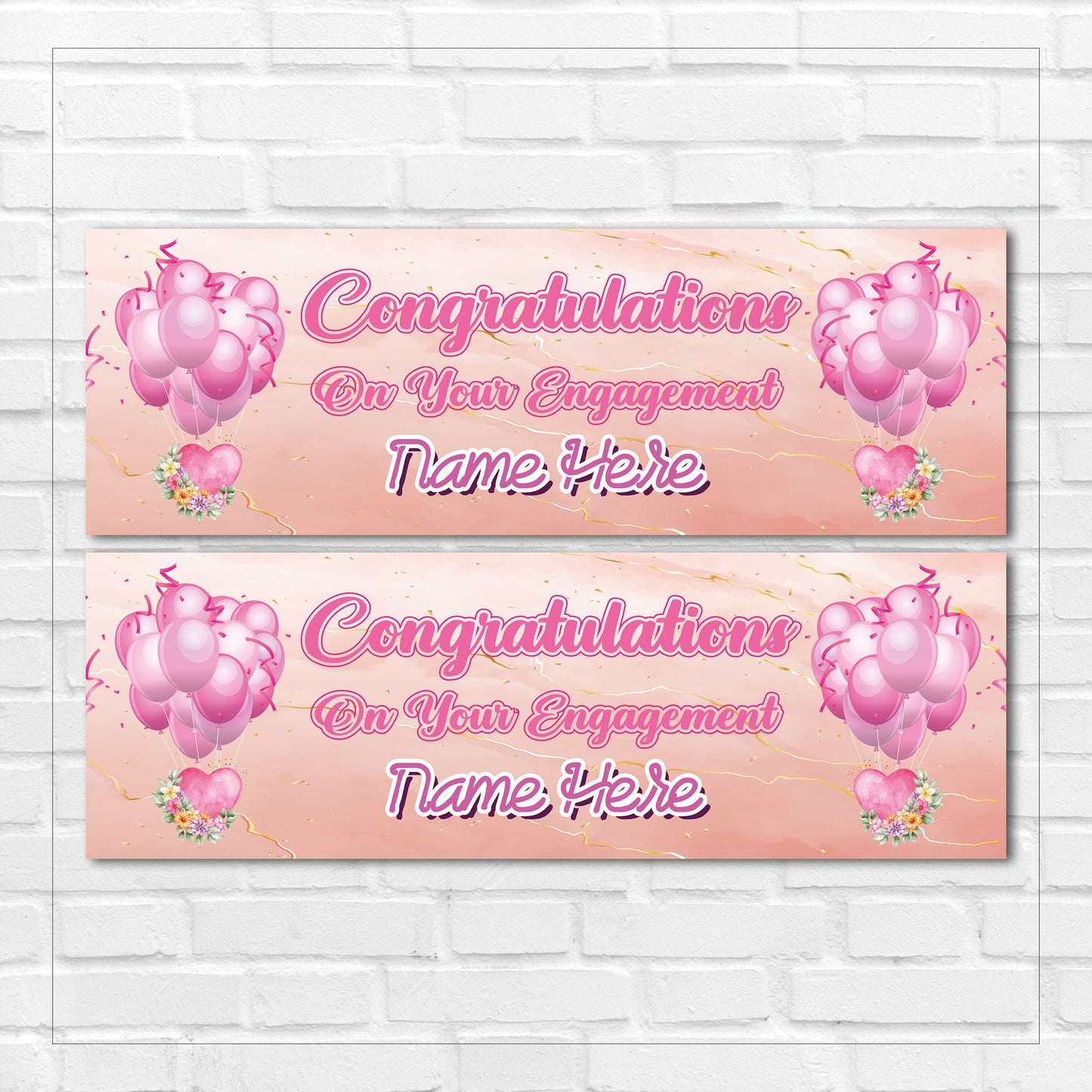 Set of 2 Personalised Engagement Banners - Congratulations On Your Engagement - Party - Celebration - Occasion BBAN-0383
