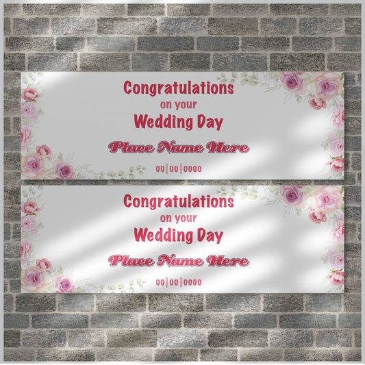 Set of 2 Personalised Wedding Banners - Congratulations On Your Wedding Day - Reception Party - Celebration - Occasion BBAN-0401