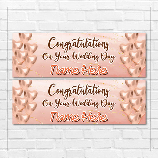 Set of 2 Personalised Wedding Banners - Congratulations On Your Wedding Day - Reception Party- Celebration - Occasion BBAN-0376