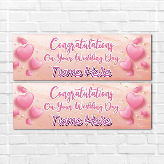 Set of 2 Personalised Wedding Banners - Congratulations On Your Wedding Day - Reception Party - Celebration - Occasion BBAN-0377