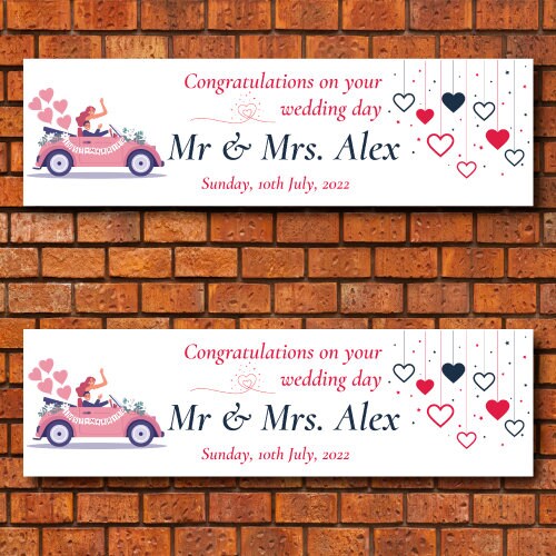 Set of 2 Personalised Wedding Banners - Congratulations On Your Wedding Day - Reception Party - Celebration - Occasion BBAN-0530