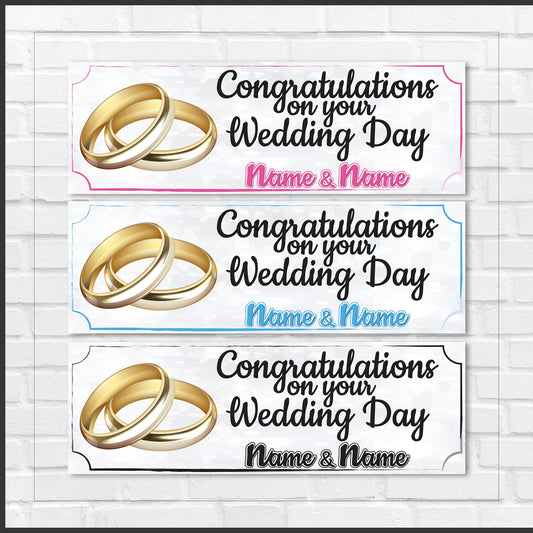 Set of 2 Personalised Wedding Banners - Congratulations On Your Wedding Day - Reception Party - Celebration - Occasion BBAN-0236