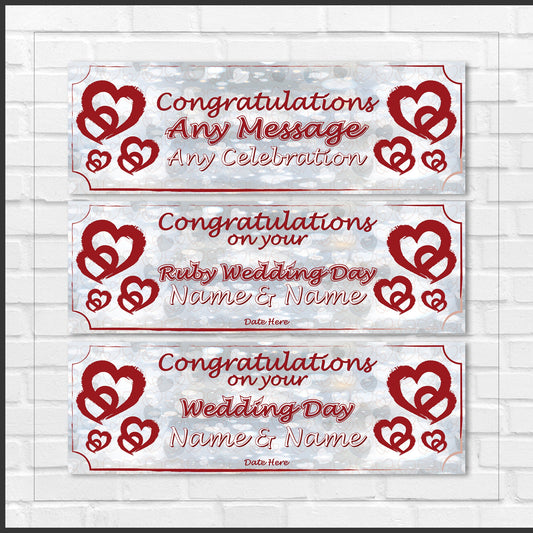 Set of 2 Personalised Wedding Banners - Congratulations On Your Wedding Day - Anniversary Party - Celebration - Occasion BBAN-0237