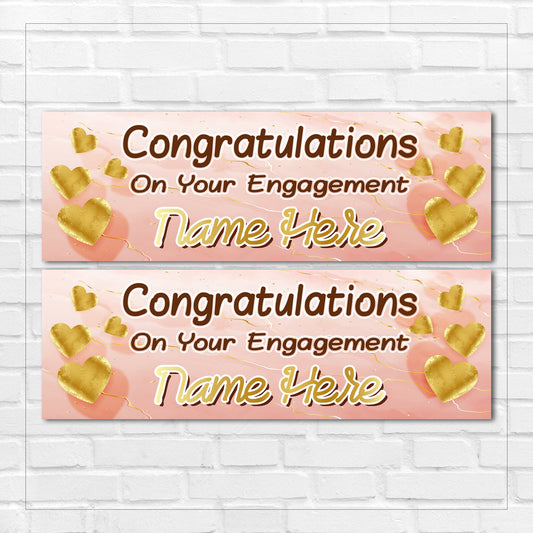 Set of 2 Personalised Engagement Banners - Congratulations On Your Engagement - Party - Celebration - Occasion BBAN-0386