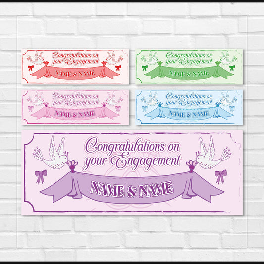 Set of 2 Personalised Engagement Banners - Congratulations On Your Engagement - Party - Celebration - Occasion BBAN-0238