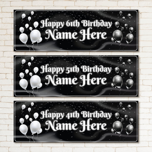 Set of 2 Personalised Birthday Banner Silver Party Balloon Wedding Celebration Poster