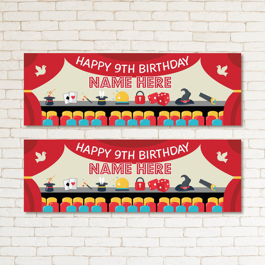 Set of 2 Personalised Magic Party Kids & Adult Birthday Banner Party Supplies Event Wall Decor Occasion