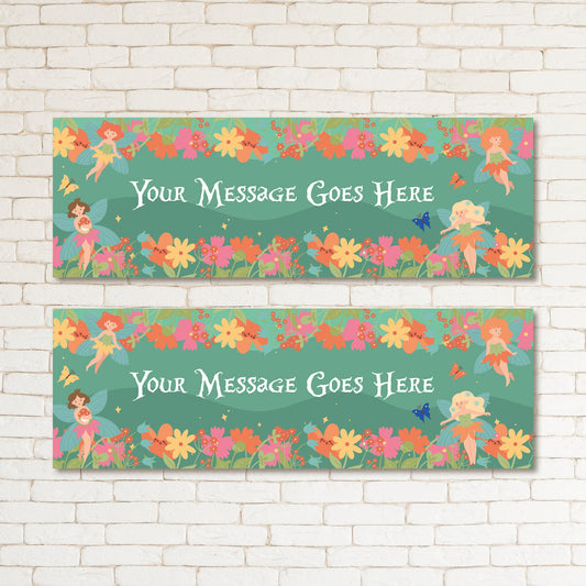 Set of 2 Personalised Floral Fairy Kids & Adult Party Banner Event Decoration Occasion