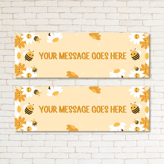 Set of 2 Personalised Sweet Bees & Daisies Kids Adult Party Banner Event Decor Occasion