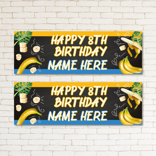 Set of 2 Personalised Totally Bananas Kids & Adults Birthday Banner Party Supplies Event Decor