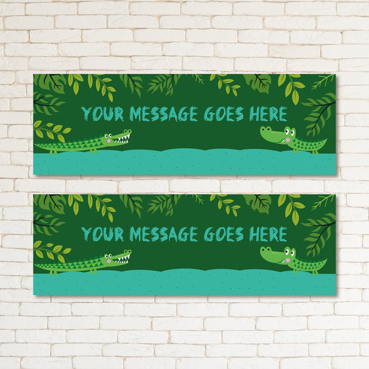 Set of 2 Personalised Snappy Crocodile Alligator Kid, Adult Birthday Party Banner Event Decoration Occasion