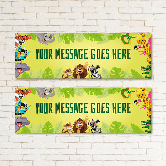 Set of 2 Personalised Go Wild Jungle Kid & Adult Party Banner Event Decoration Occasion