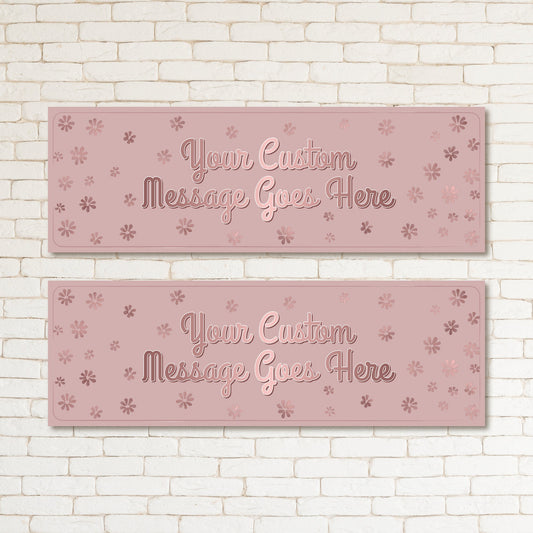 Set of 2 Personalised Rose Gold Floral Kids & Adult Birthday Party Banner Event Decor