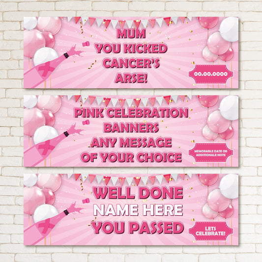 Set of 2 Personalised Pink Celebration Banners - Any Message Of Your Choice Party Wall Decor