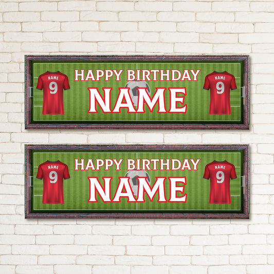 Set of 2 Personalised Birthday Banner Kid And Adult Birthday Football Red And White Decor