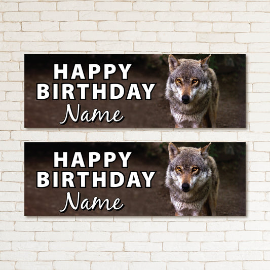 Set of 2 Personalised Wolf Birthday Banner Kid & Adult Party Decoration Event Wall Décor BBAN-0961