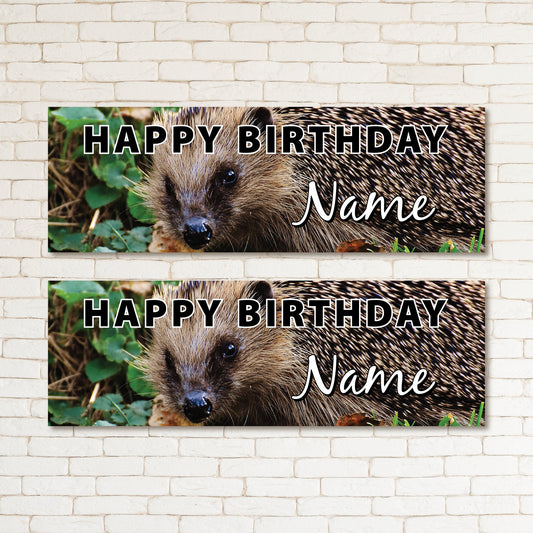 Set of 2 Personalised Hedgehog Birthday Banner Kid & Adult Party Decoration Wall Decor