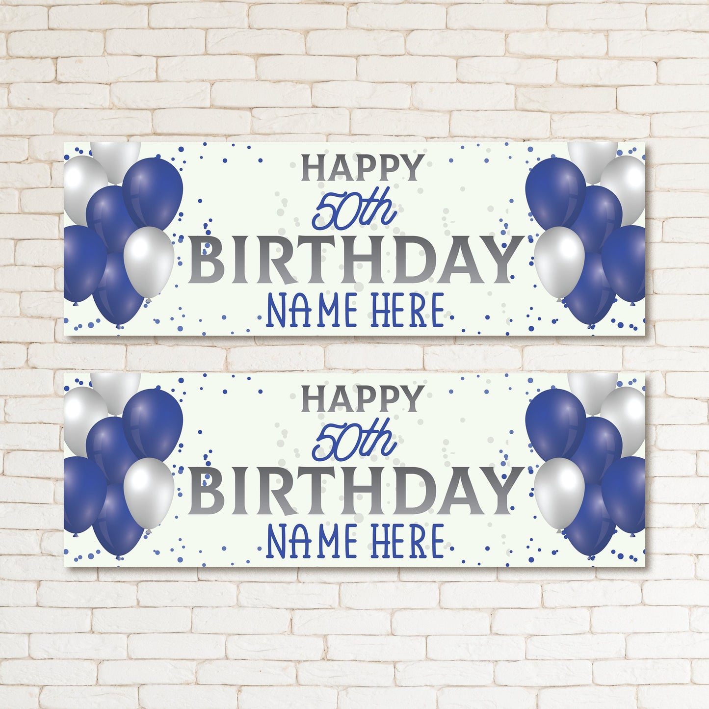 Set of 2 Personalised 50TH Happy Birthday Banners Kid & Adult Party Navy Blue Decor