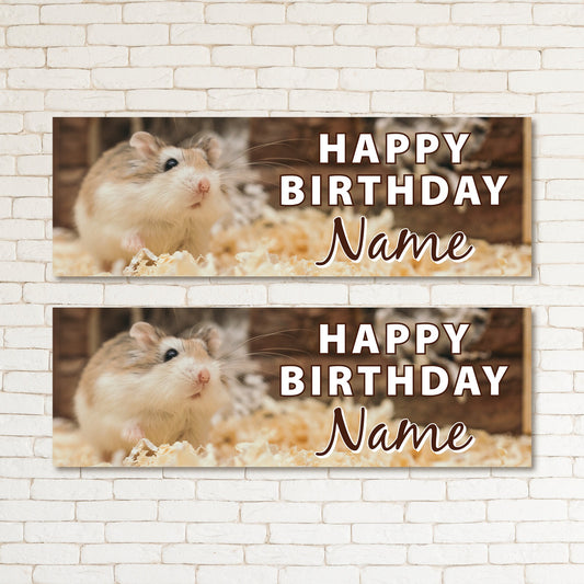 Set of 2 Personalised Hamster Birthday Banner Kid & Adult Party Decoration Event Decor