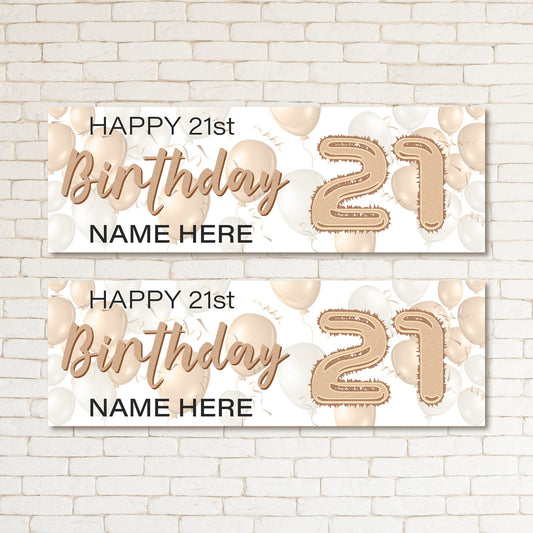 Set of 2 Personalised Gold White Kid & Adult Birthday 21ST Party Banner Event Wall Decor