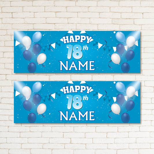 Set of 2 Personalised Blue Balloons Birthday 18TH Party Banner Event Wall Decor