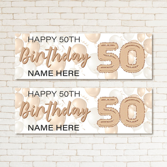 Set of 2 Personalised Gold Balloons Adult 50TH Birthday Party Banner Event Wall Decor