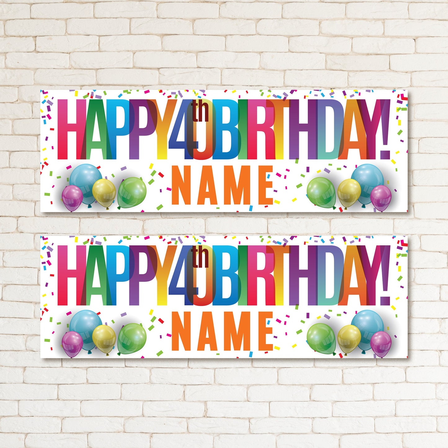 Set of 2 Personalised Party Multicoloured Rainbow 40TH Birthday Party Banner Event Wall Decor
