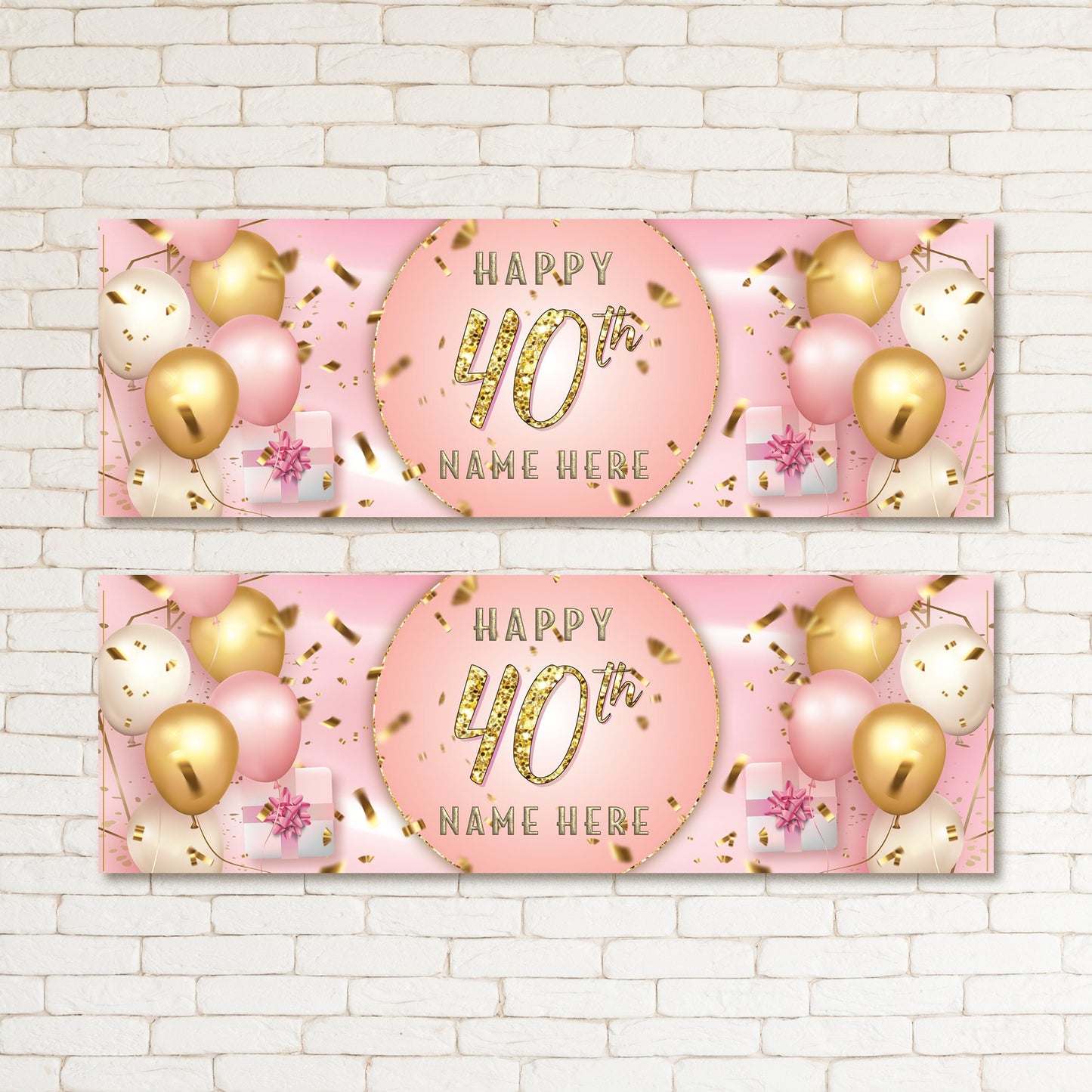 Set of 2 Personalised Pink Gold Adult 40th Birthday Party Banner Event Wall Decor