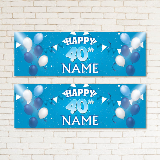 Set of 2 Personalised Blue Balloons Adult 40TH Birthday Party Banner Event Wall Decor