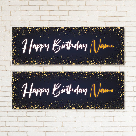Set of 2 Personalised Gold Celebration Kid & Adult Birthday Party Banner Event Wall Decor