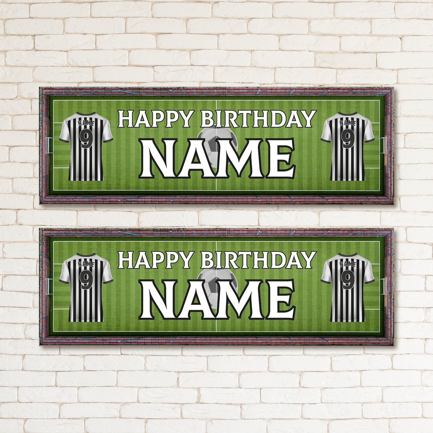 Set of 2 Personalised Birthday Banner Kid And Adult Birthday Football Black And White Decor