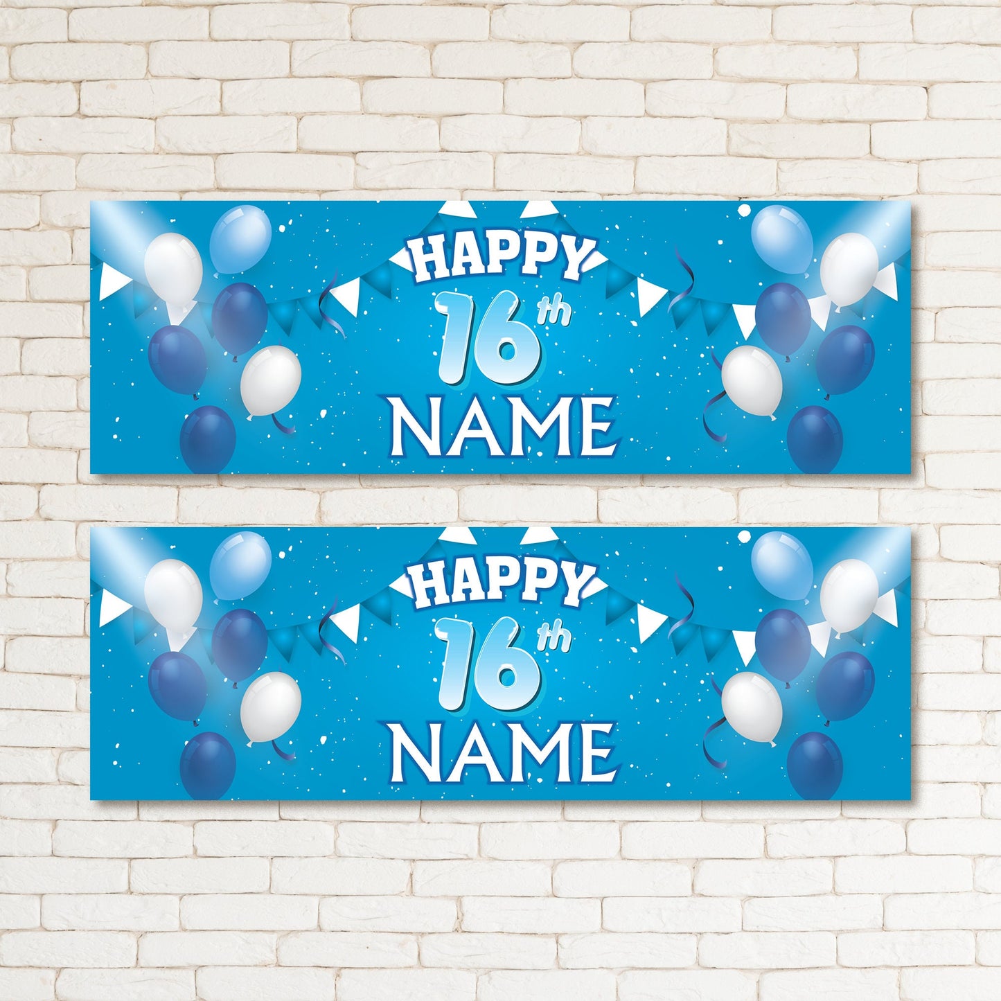 Set of 2 Personalised Blue Balloons Kid & Adult Birthday 16TH Party Banner Event Wall Decor