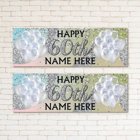 Set of 2 Personalised Party Supplies 60th Birthday Party Banner Event Wall Décor BBAN-0916