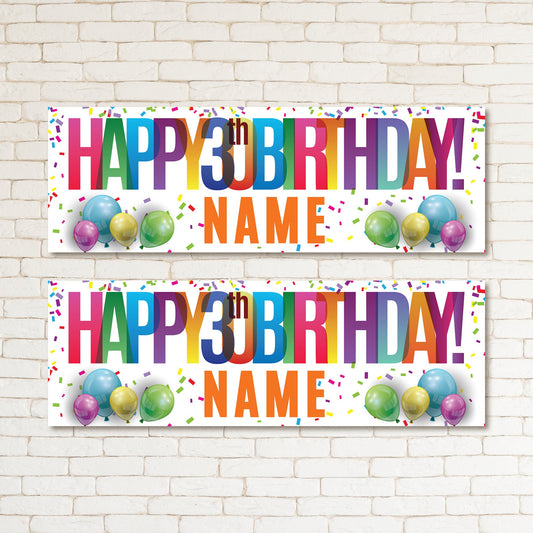 Set of 2 Personalised Party Multicoloured Rainbow Adult 30th Birthday Party Banner Event Wall Decor