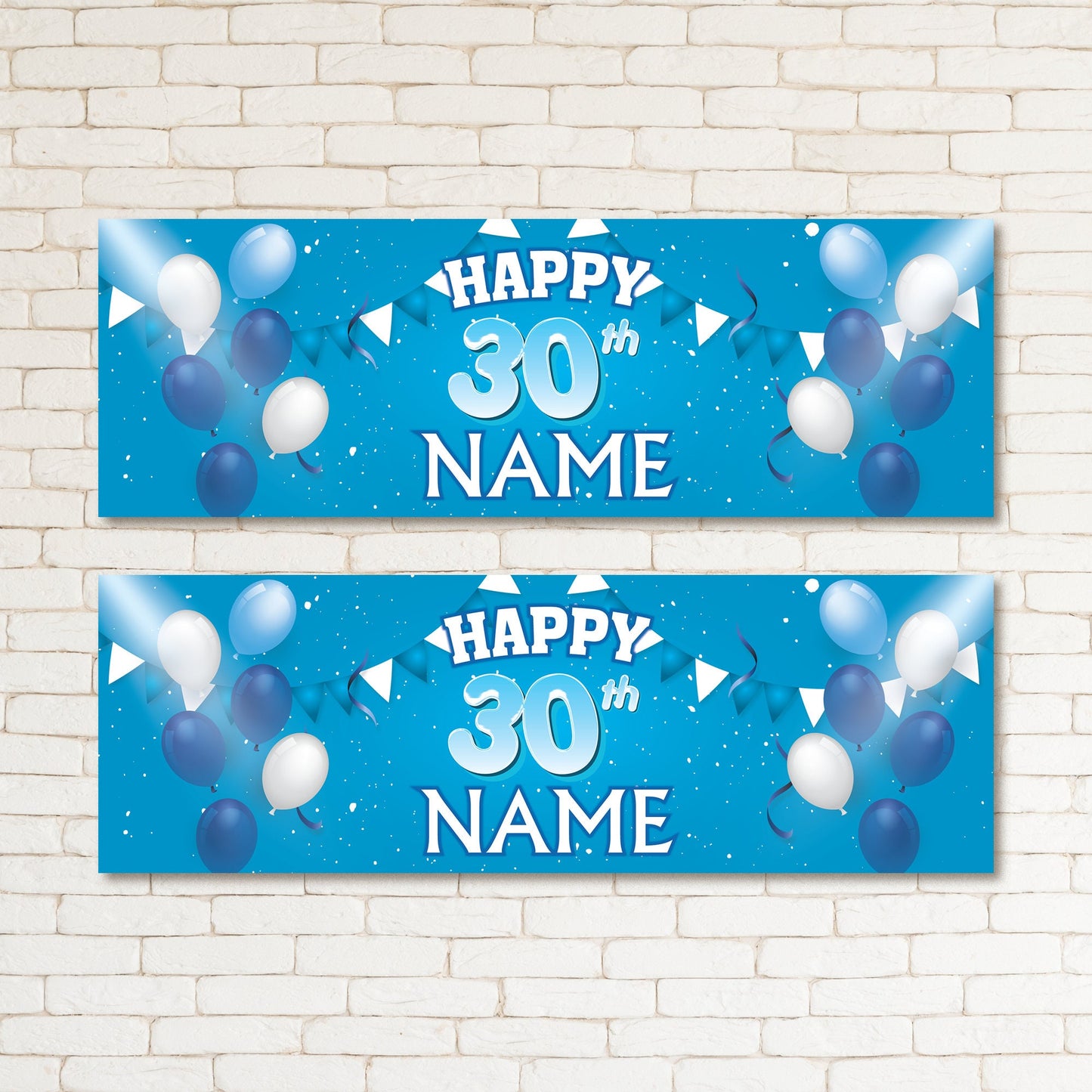 Set of 2 Personalised Blue Balloons Adult 30th Birthday Party Banner Event Wall Decor