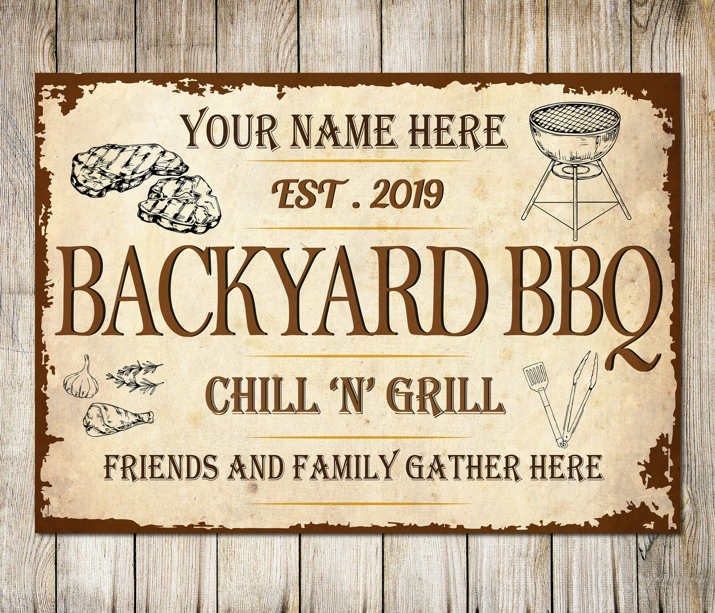 PERSONALISED Grilling Sign Backyard BBQ Friend, Family Custom Decor Metal Plaque 0001