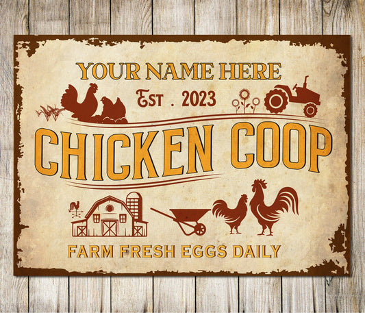 PERSONALISED Metal Plaque Chicken Coop Fresh Eggs Custom Farm Sign Wall Door Décor 0006-B
