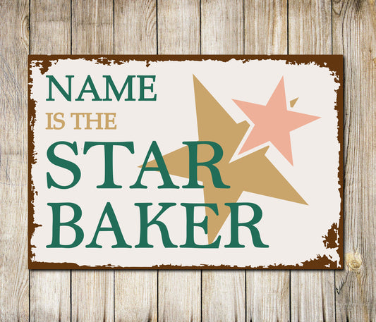 PERSONALISED Star Baker Metal Plaque Custom Baking Bakery Kitchen Sign Wall Door Décor 0007