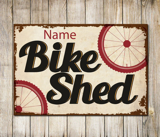 PERSONALISED Custom Bike Shed Metal Plaque Garage Cyclist Gift Sign Wall Door Décor 0012