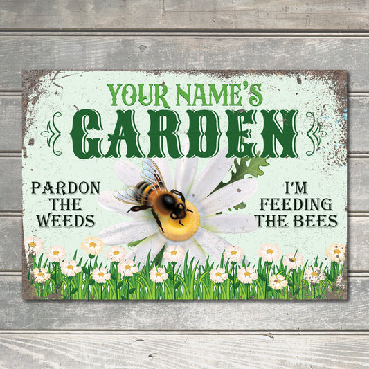 PERSONALISED Gardening Bee Feeding Sign The Bee Pollinators Allotment Vegetable Patch Greenhouse Garden Custom Wall Decor Metal Plaque 0451