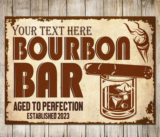 PERSONALISED Bourbon Bar Metal Plaque Custom Sign Home Bar Gift Wall Door Décor 0023