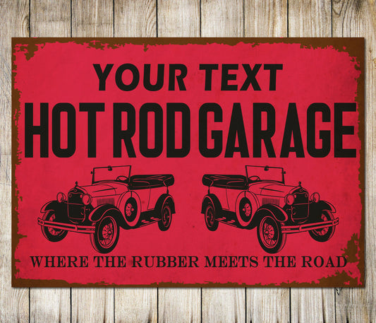 PERSONALISED Hot Rod Garage Metal Plaque Rusty Design Custom Sign Gift Wall Door Décor 0030