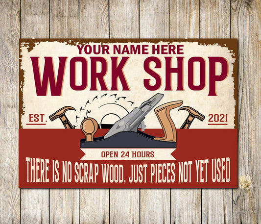 PERSONALISED Carpenter Workshop Just Pieces Custom sign Wall Decor Metal Plaque 0042