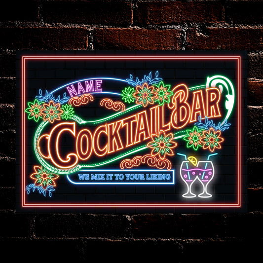 PERSONALISED Cocktail Bar Sign Art Custom Gin Home Garden Bar Neon Effect Wall Decor Plaque 0512