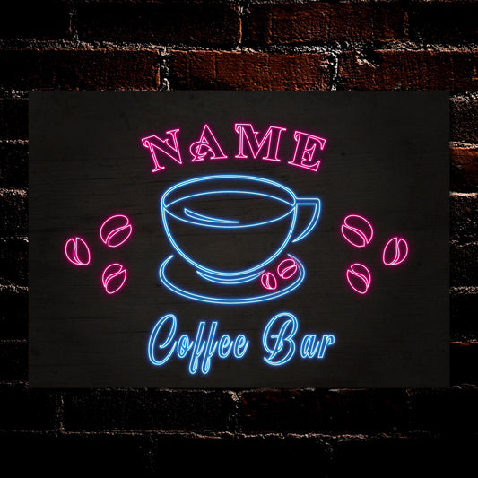PERSONALISED Coffee Sign Bar Decor Home Decor Kitchen Sign Neon Effect Metal Plaque Gift 0516