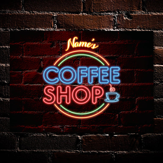 PERSONALISED Coffee Shop Sign Bar Station Decor Home Decor Kitchen Sign Neon Effect Metal Plaque Gift 0461