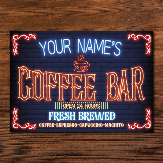 PERSONALISED Coffee Sign Bar Decor Home Decor Kitchen Sign Neon Effect Metal Plaque Gift 0442